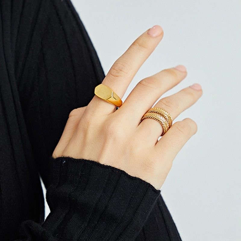 Gold Filled Love Heart Rings Chunky Hexagon Geometric Rings